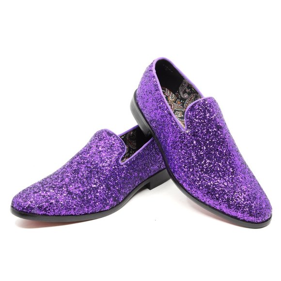 Purple Glitter Men\'s Vintage Designer Classic Smoking Dress Tuxedo Loafers Shoes main image 4